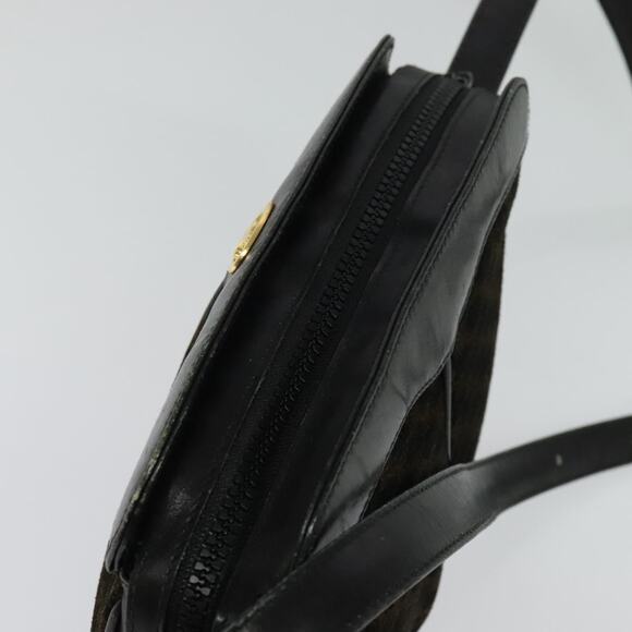 CELINE Macadam Canvas Shoulder Bag Suede Black Gold - Picture 6 of 12